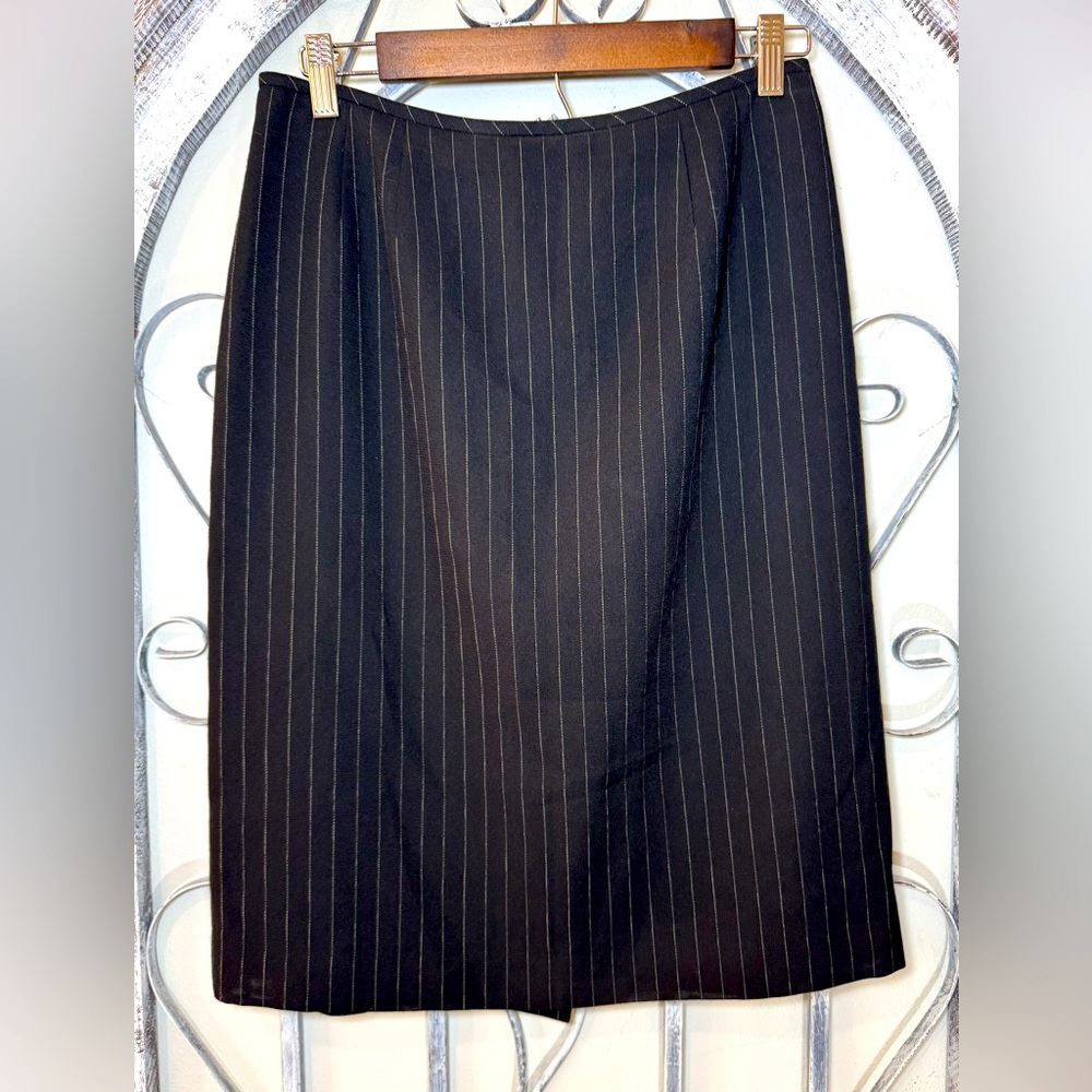 Classic Vintage Kasper Black Pinstripe Pencil Skirt #1121